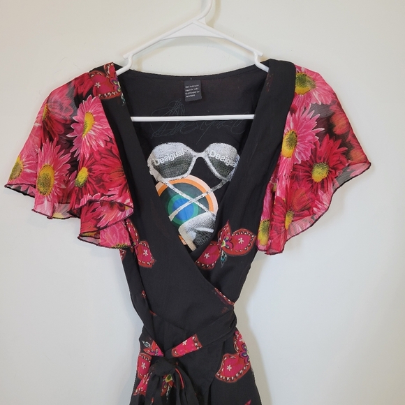Desigual Vest Juliette Flutter Sleeve Wrap Dress Floral size 38 - Picture 4 of 11